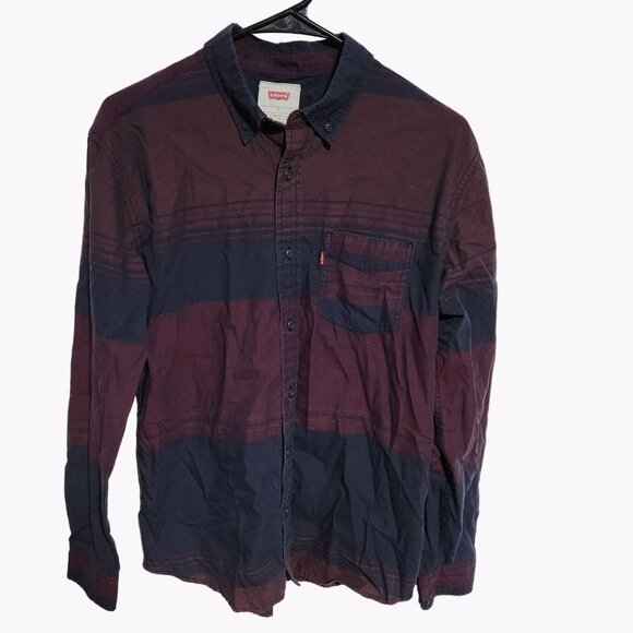 Levis Button Front Shirt Mens Size Small Red Blue Striped Long Sleeve Top - Picture 1 of 4